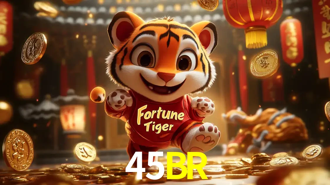 O alegre personagem do Fortune Tiger correndo sobre um caminho de moedas de ouro, simbolizando os grandes prêmios e a diversão do popular jogo de slot do 45BR.